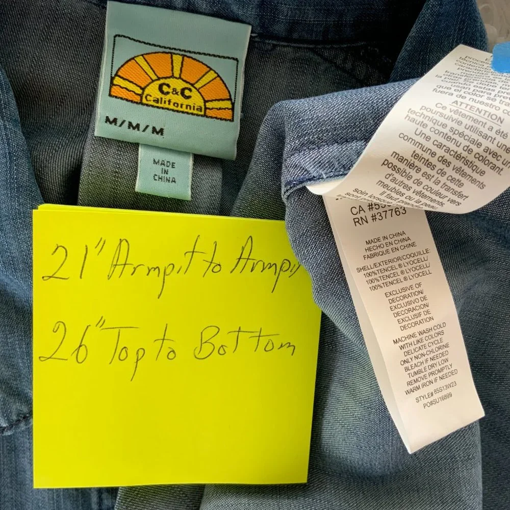 C & C California Blouse SZ M Blue Denim